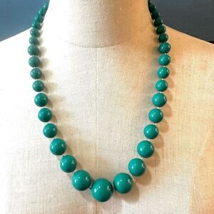 Green beaded long estate necklace